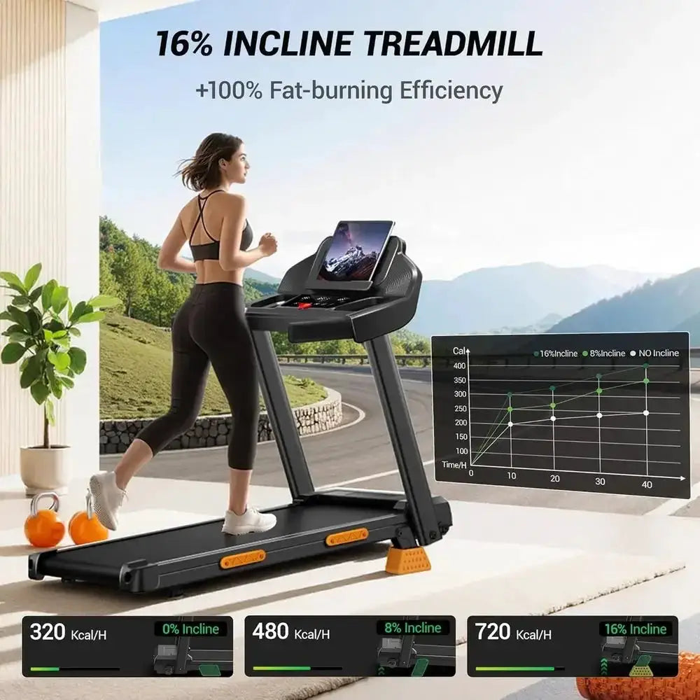 16% Incline, 7-Layer Shock-Absorbing Treadmill with 3.0HP Motor, Up to 400lbs, 0.6-7.0MPH Speed