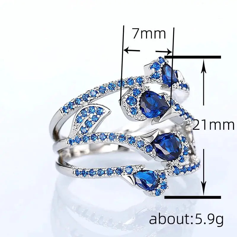 Vintage Blue Floral Platinum Ring — product image 3