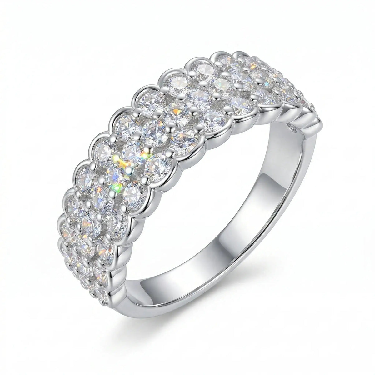 Moissanite Ring, 925 Sterling Silver, D Color VVS1, Wave Full Pave, Unisex Stackable, Couple Ring, With Certificate