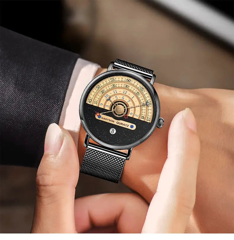 Unique Business Men Watch Fashion Auto Date Stainless Steel Strap Quartz Wristwatch Man Gifts For Him Calendar Clock