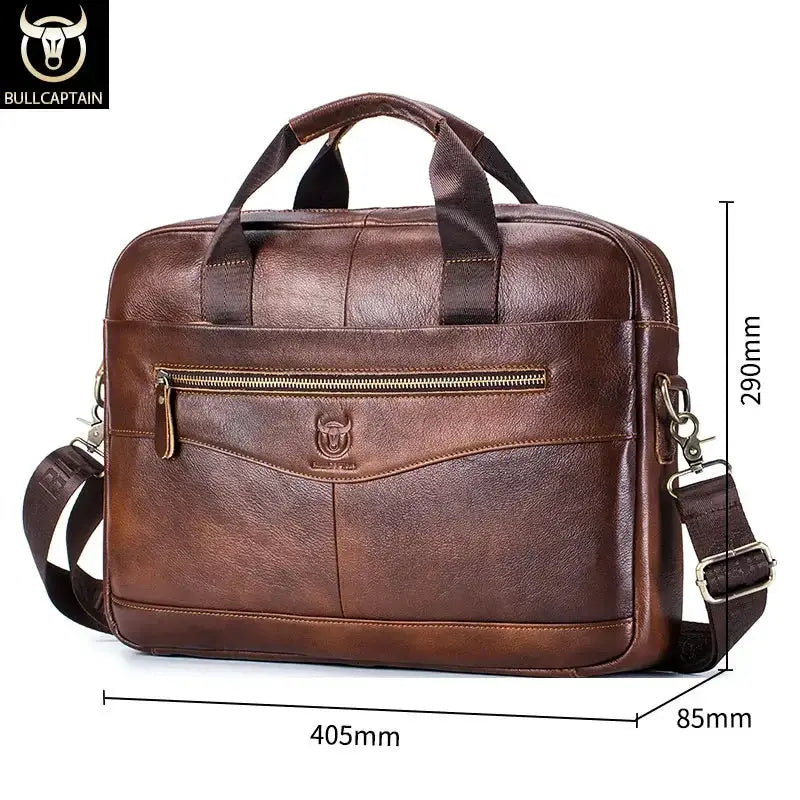 BULLCAPTAIN Genuine Leather 14 Inch Laptop Briefcase For Men