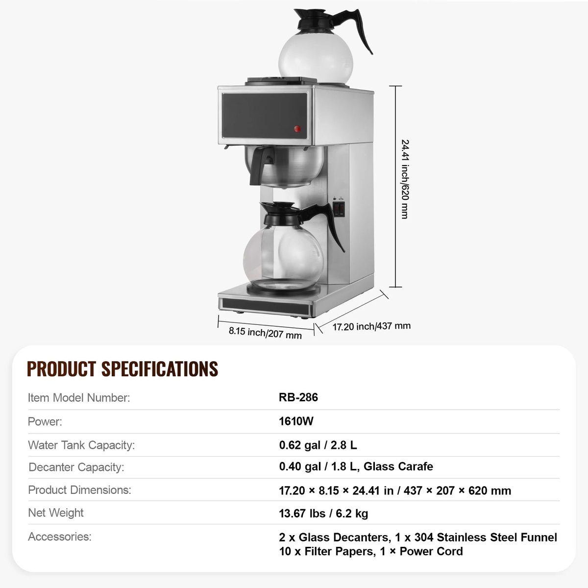 SucceBuy Commercial Drip Coffee Maker with Glass Carafes Decanter — product view 8