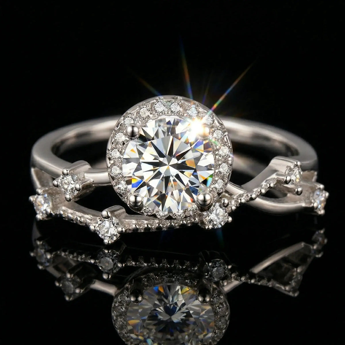 Moissanite Ring in Sterling Silver Flowing — product view 1