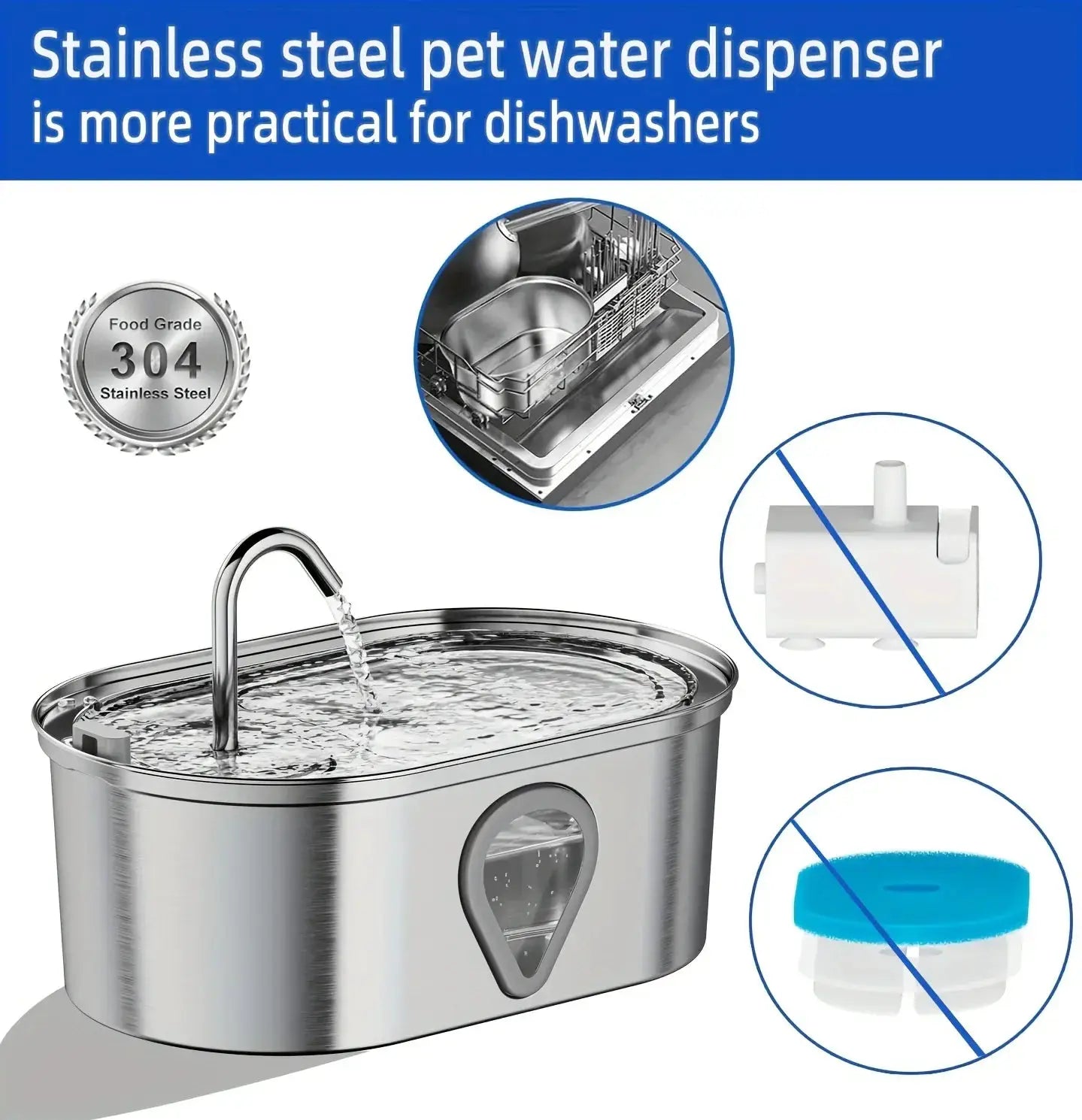 3.5L Pet Water Dispenser Automatic Steel Cat Fountain LED