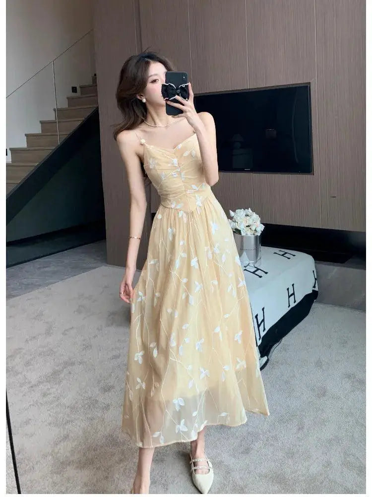 Summer Blossom Halter Dress Floral Midi Evening Wear