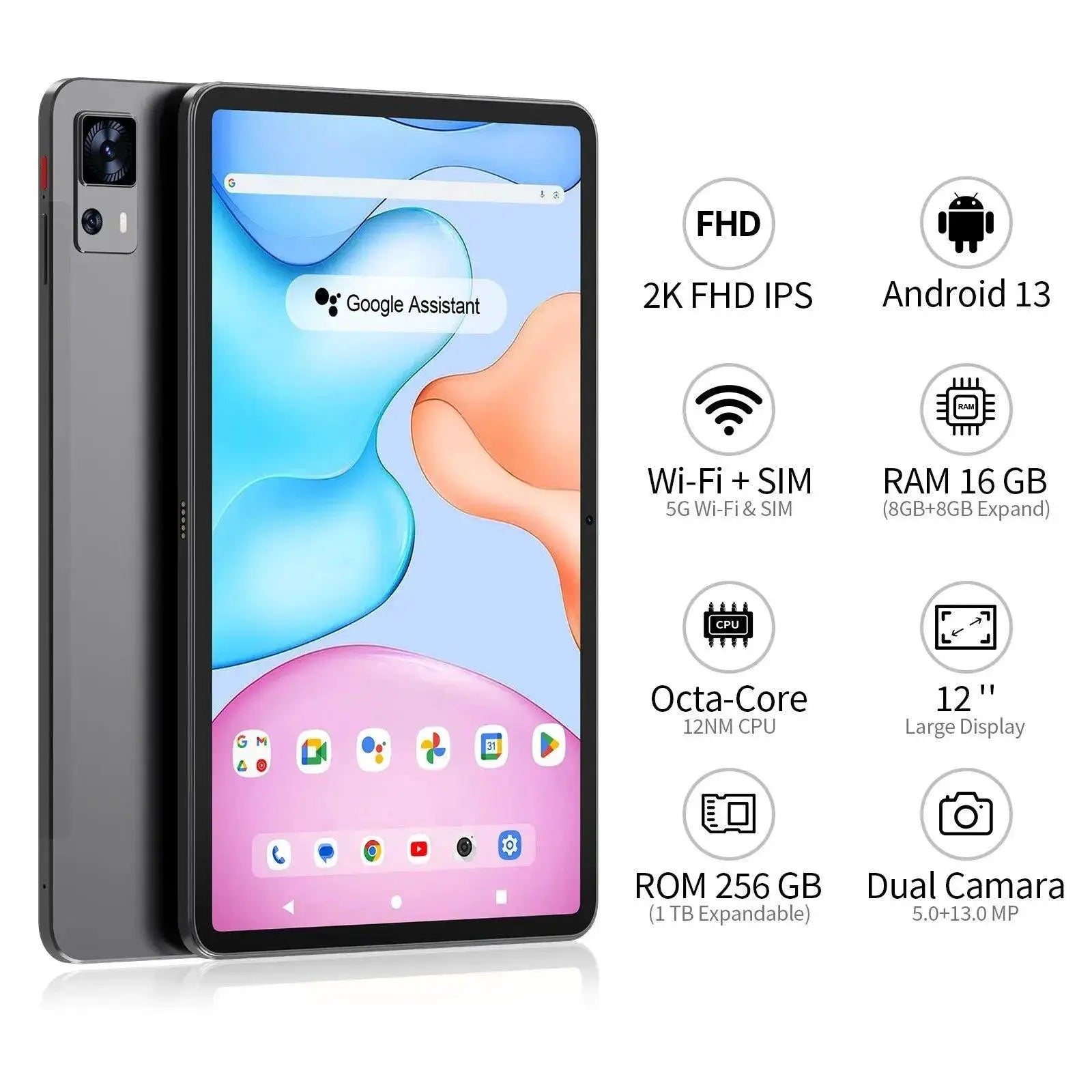 12 Inch 2K Android Tablet with 16GB RAM and 256GB Storage - OurLum.com