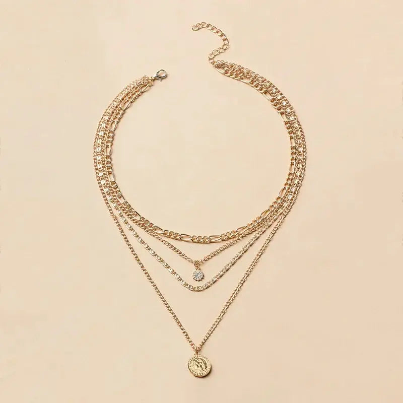 Vintage 18K Gold Pendant Layered Necklace Set For Her