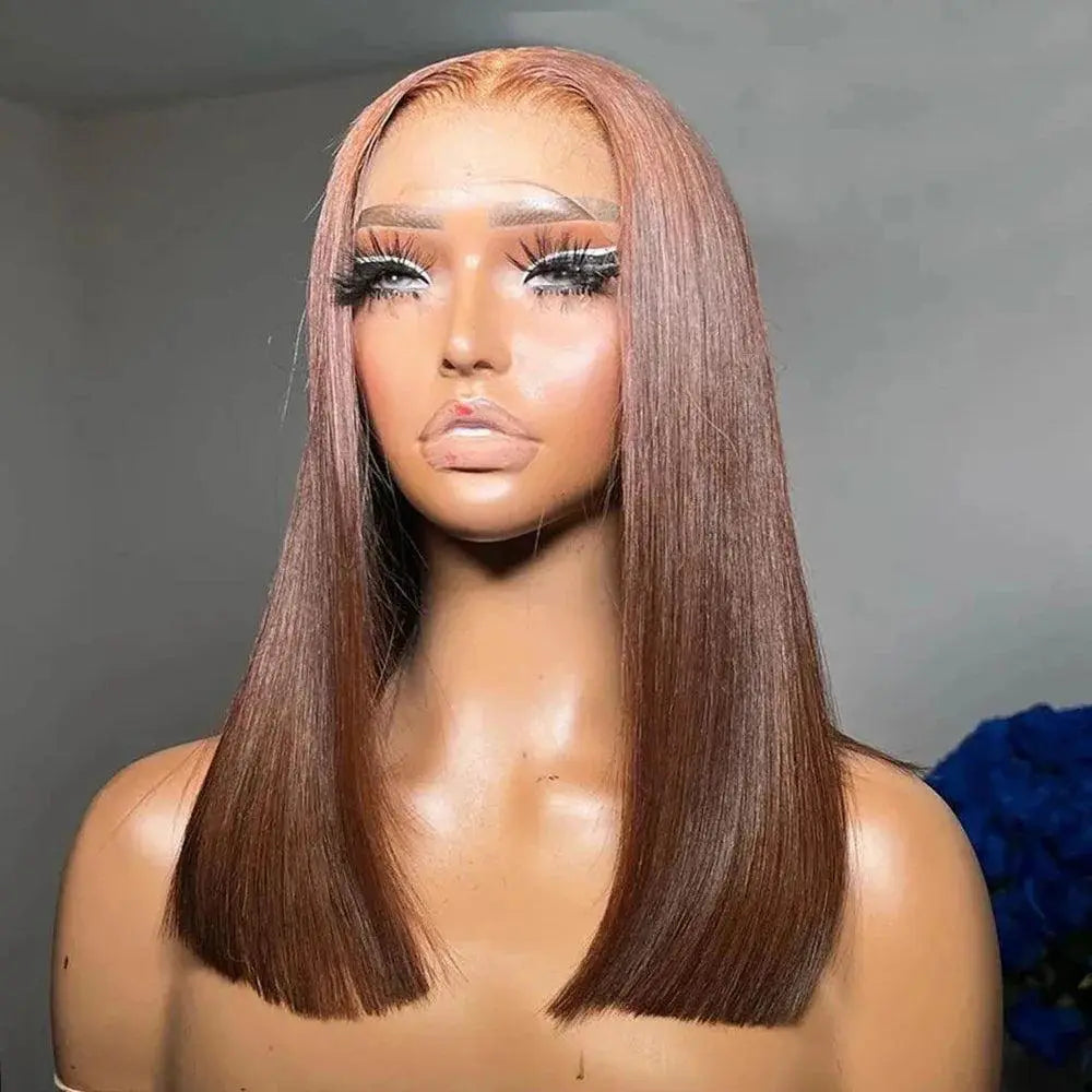 Brown Straight Lace Front Bob Wig 180 Percent Density Hair