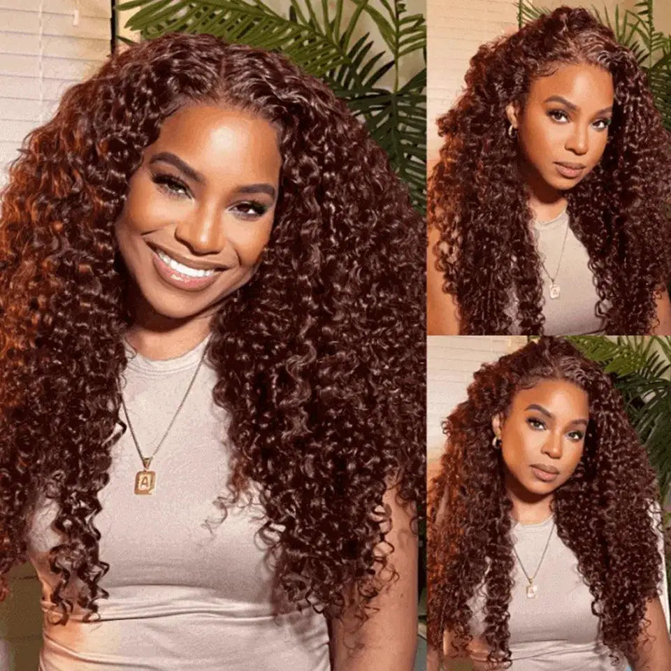 250 Density Reddish Brown Kinky Curly Lace Front Wig