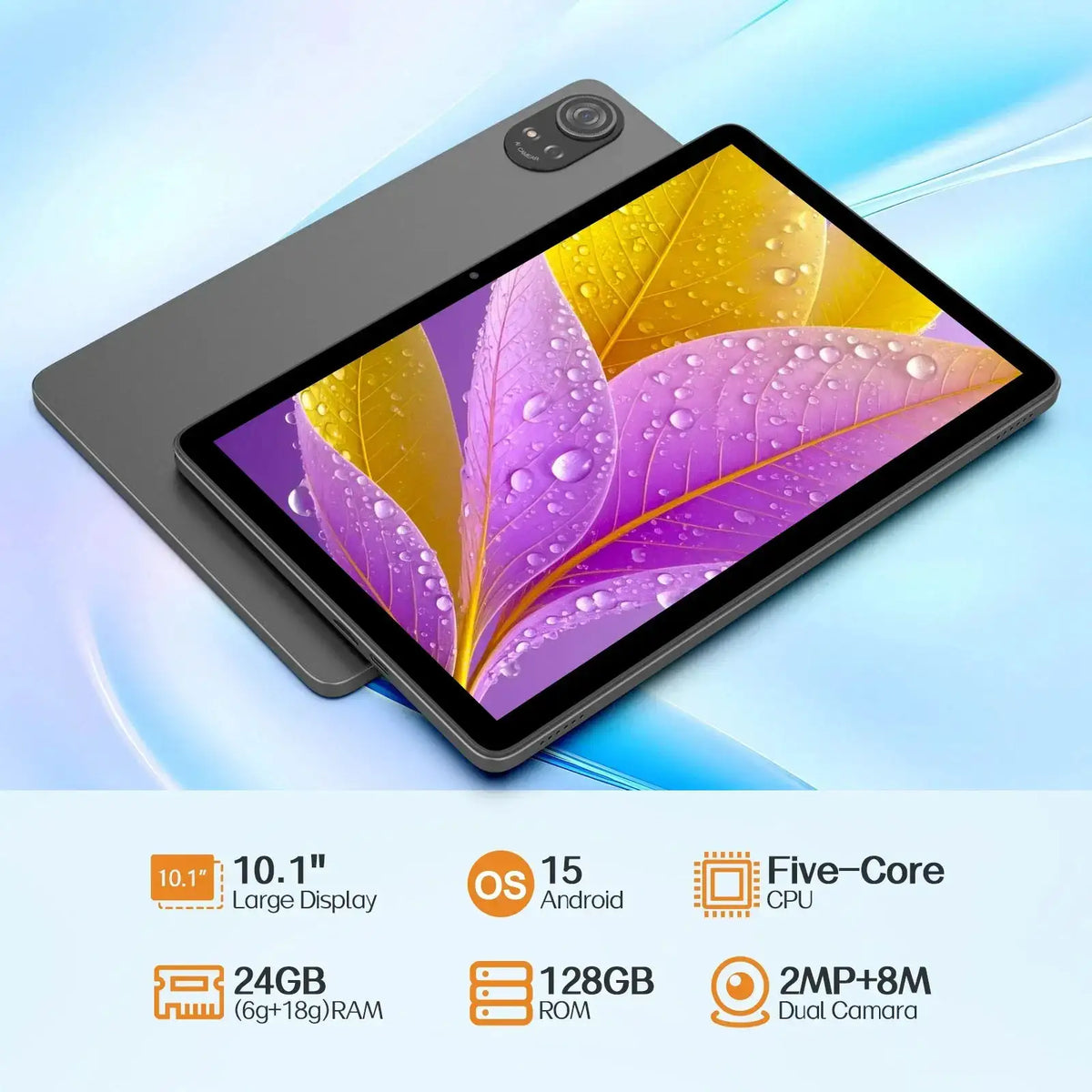 BAKEN 10-inch Android 15 Tablet, Penta-core Processor, 24GB (6GB + 18GB Extended) RAM + 128GB ROM, Dual-band Wi-Fi 6, 8000mAh