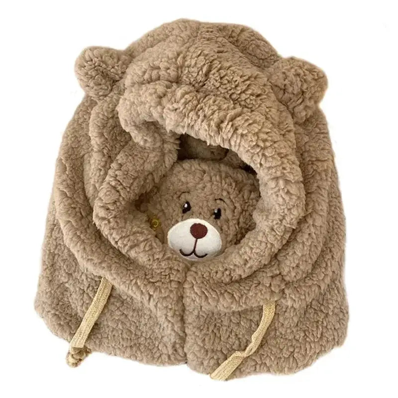 Women Hat Cute Bear Mask One Piece Knitted Winter Scarf
