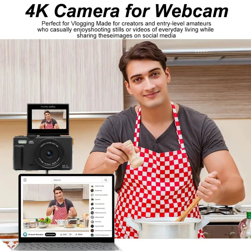 Compact 4K Digital Camera With 18X Zoom 180 Degree Flip Screen WiFi Vlog Cam - stepyours.com