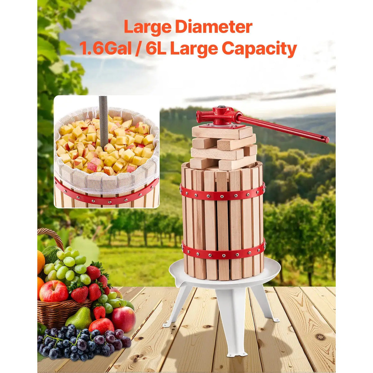 SucceBuy Fruit Wine Press Solid Wood Basket with Blocks Heavy — product view 5