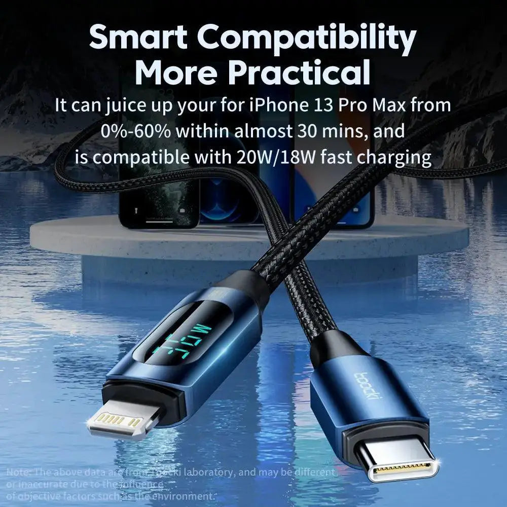 Toocki PD Fast Charging Cable For iPhone iPad LED Indicator