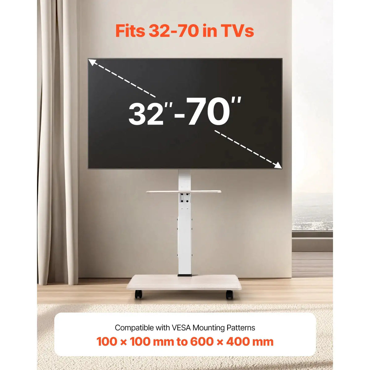 Mobile Adjustable TV Cart Wheels — product view 2