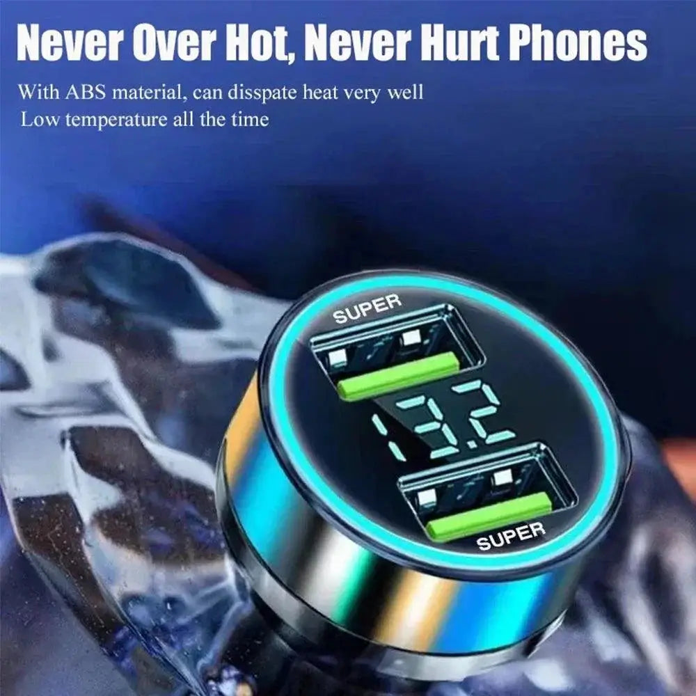 Car Charger Dual USB Ports Digital Display Fast Charge