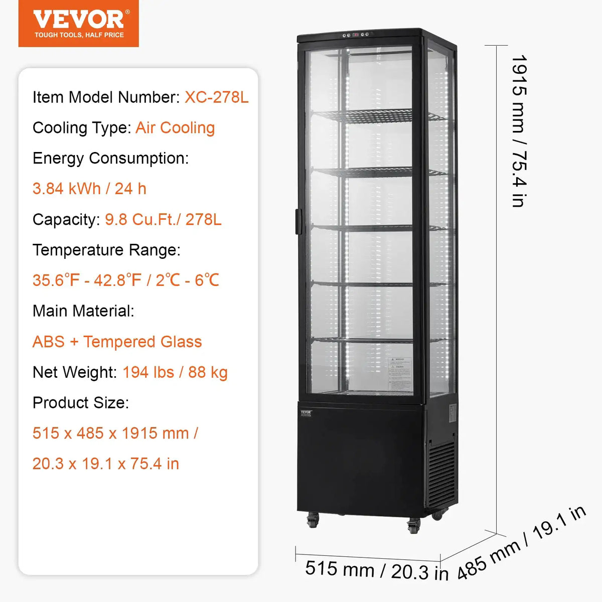 SucceBuy cft Refrigerated Display Case Large Commercial Pastry — product view 11