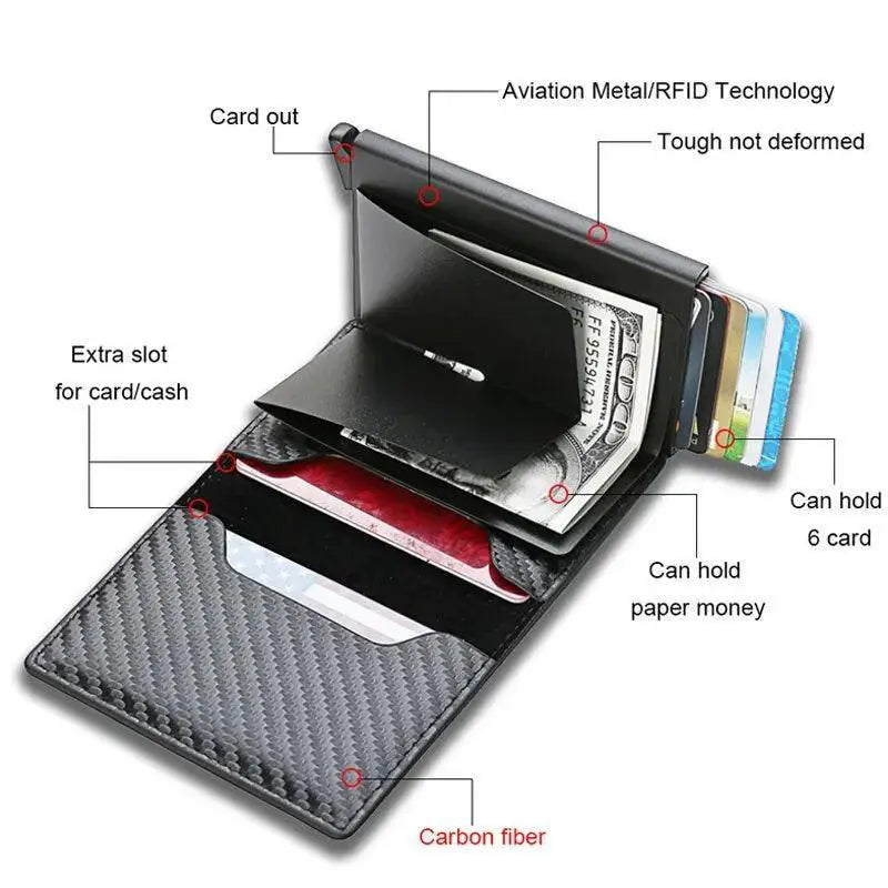 RFID Aluminum Wallet Card Holder Carbon Fiber Design