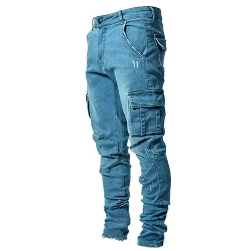 Street Elastic Jeans Men Denim Cargo Pants With Pockets