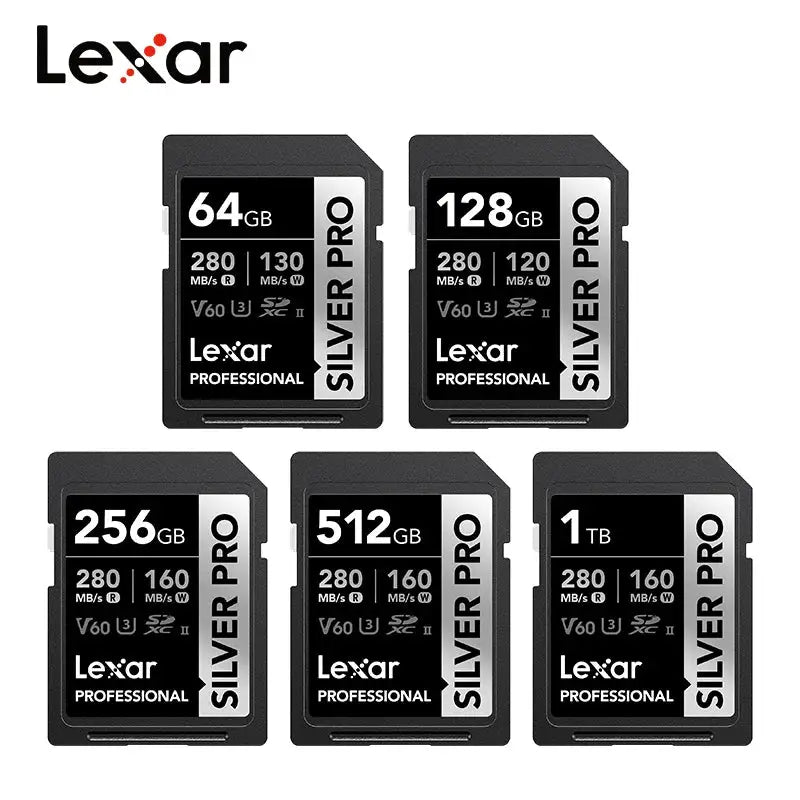 Lexar SILVER PRO SDXC UHS-II Card V60 U3 4K Video Memory Card for Camera 64GB 128GB 256GB 512GB 1TB SD Card Max 280Mb/s Read