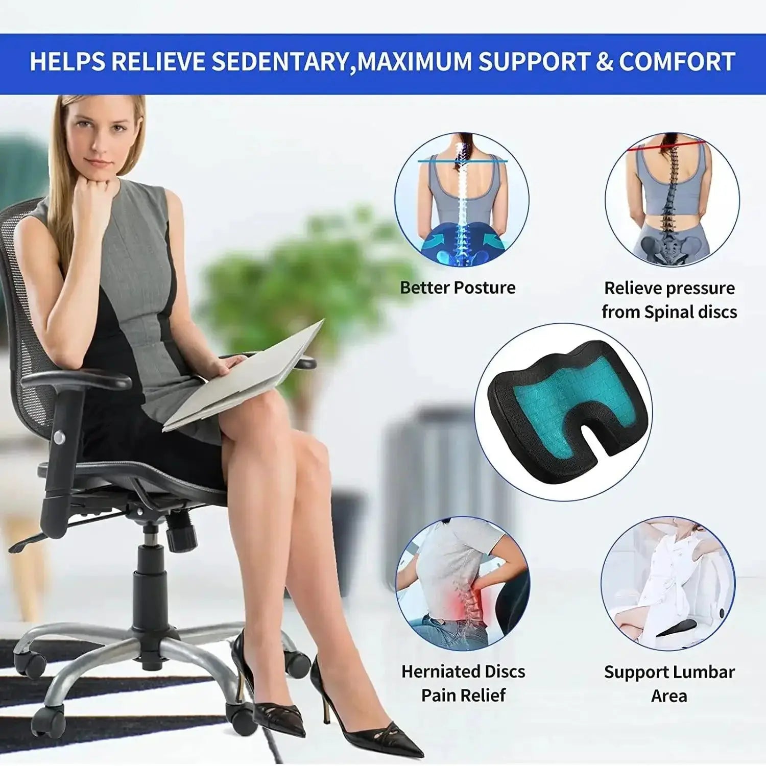 U Shaped Gel Memory Foam Seat Cushion For Travel And Office