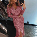Metallic Print Long Sleeve Dress