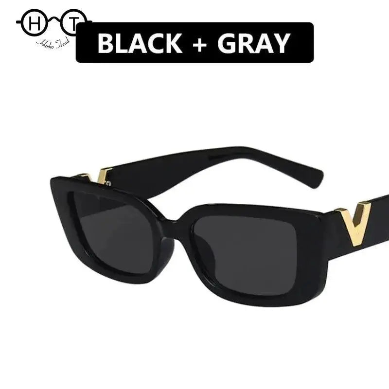 Vintage Retro Rectangle Sunglasses For Women Black Frame