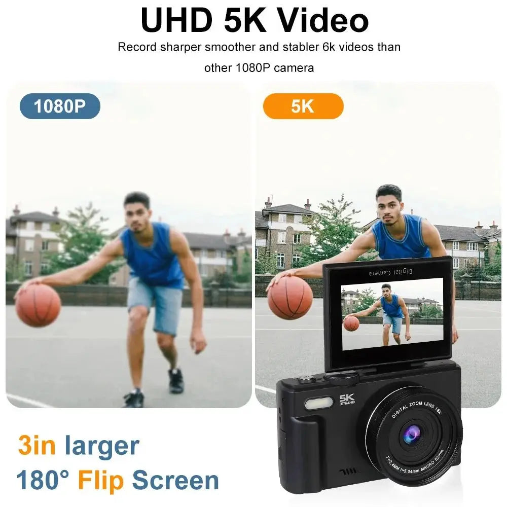 5K Compact Digital Camera With 18X Zoom 180 Degree Flip Screen For YouTube Vlog - stepyours.com