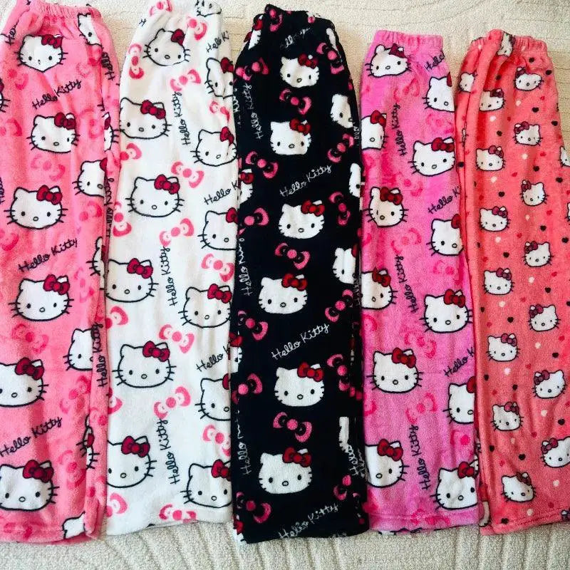 Hello Kitty Flannel Pajama Pants Cozy Anime Home Fashion