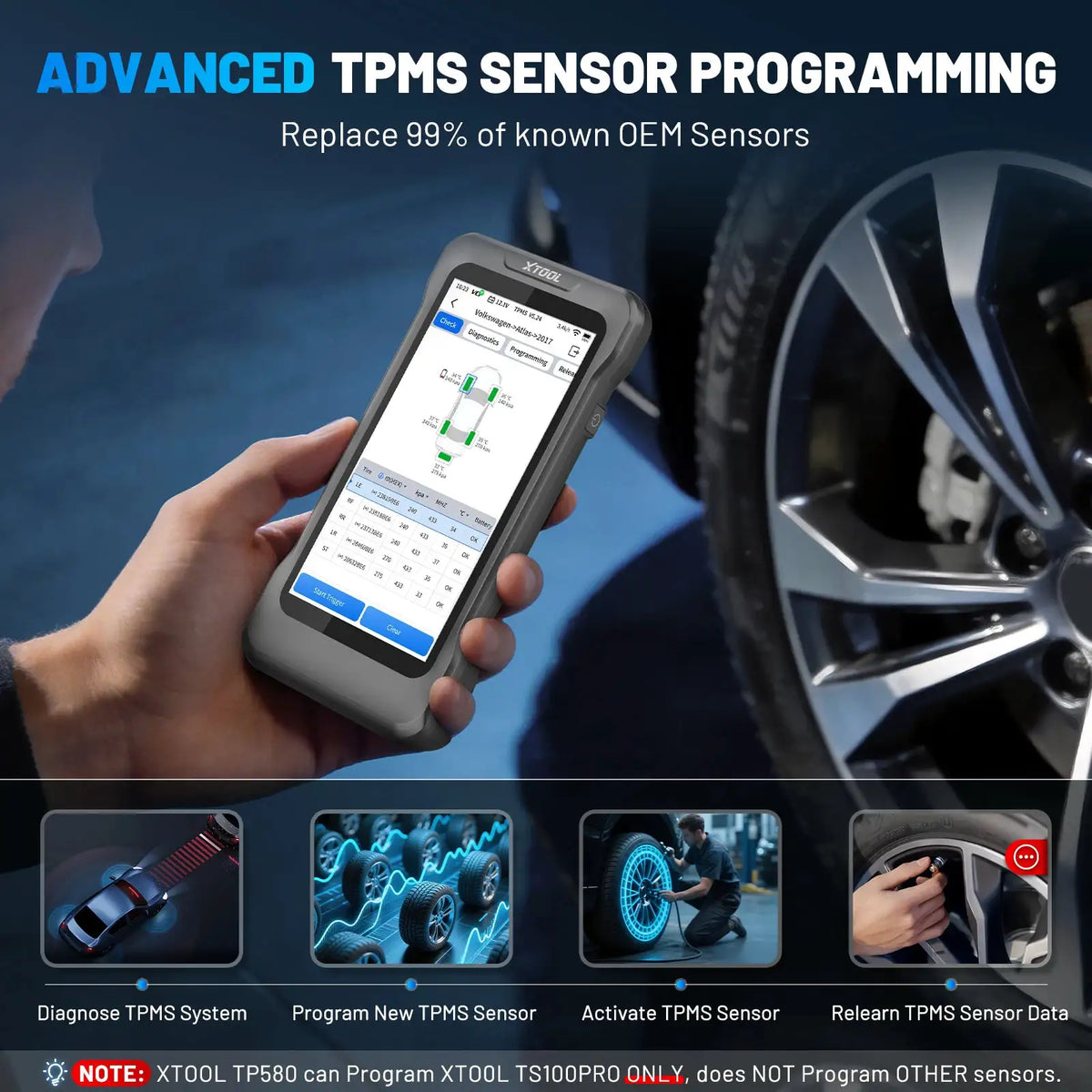 XTOOL TP580 TPMS Programming Diagnostic Tools All System Automotive Scanner 22+ Services Lifetime Free Update TP150 Upgrade