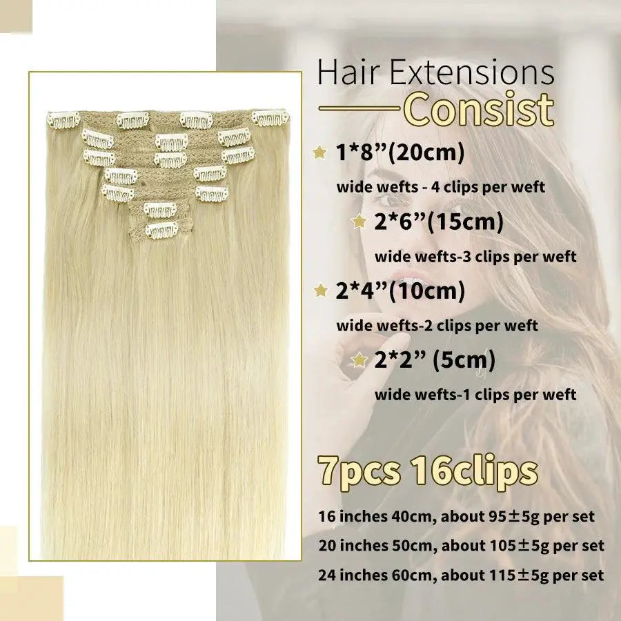 Straight Remy Human Clip In Extensions Black Blonde 20 Inch