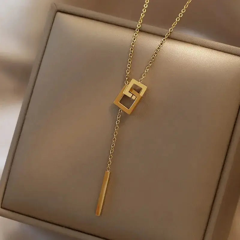 Fashion Light Luxury Square Necklace European American Style