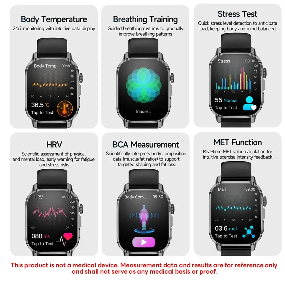 2026 New Professional-Grade Health Smart Watch Men ECG BP HR Uric Acid Lipid BMI Body Analysis Bluetooth Call Smartwatch Women