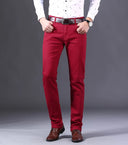 Spring Men's Slim Jeans Classic Style Straight Elasticity Cotton Denim Pants Male Brand Trousers Wine Red Black White