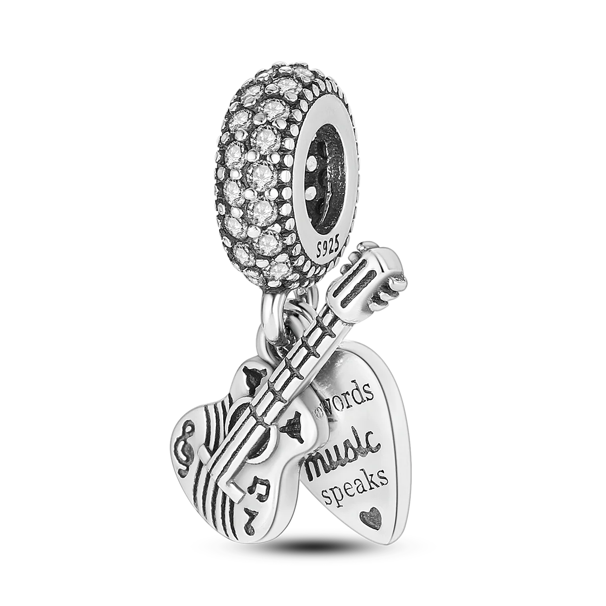 Inlaid Zircon Charm Beads Sterling