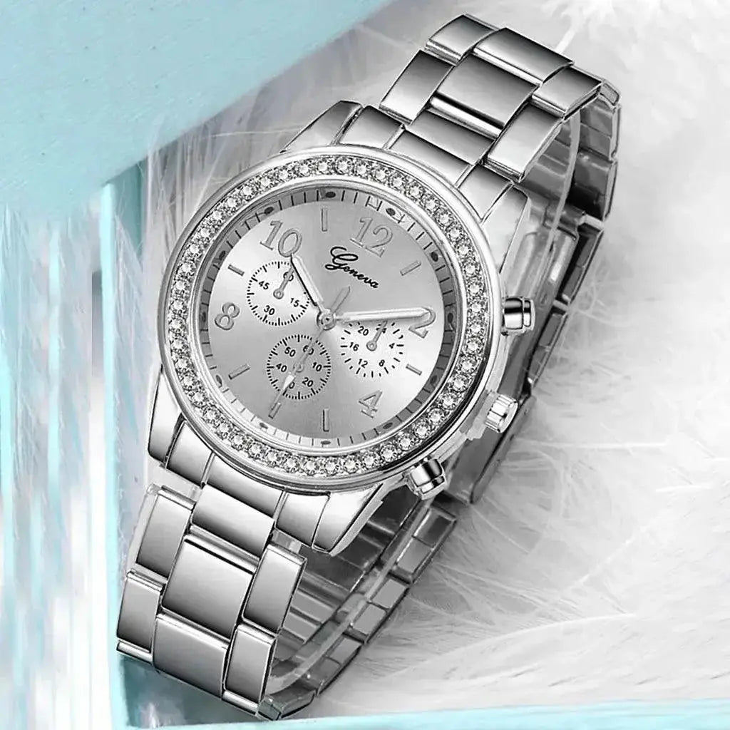 Crystal Diamond Womens Quartz Watch Gold Silver Timepiece