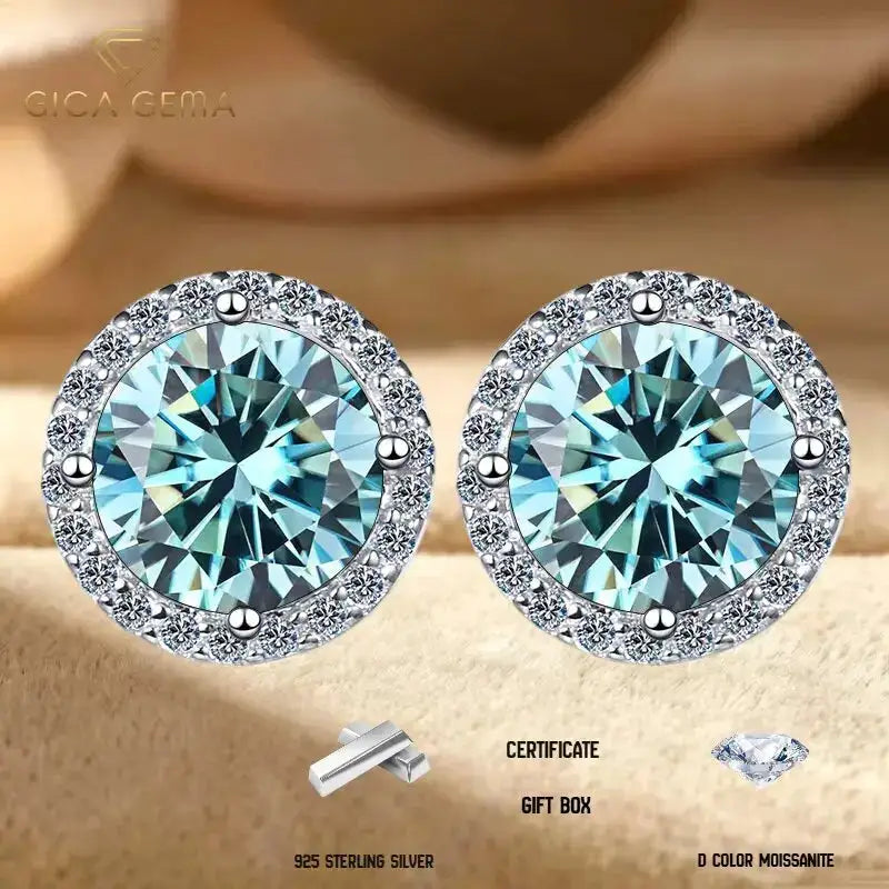 Moissanite Earrings in Sterling Silver Round — product view 1