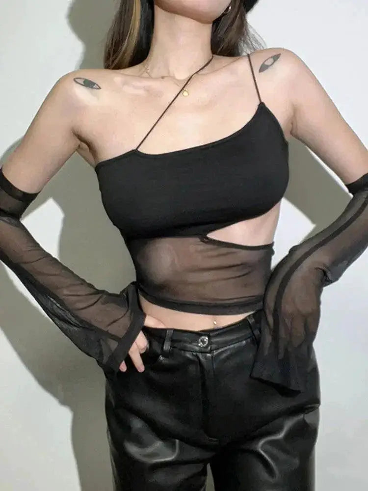 Fairy Grunge Sheer Mesh Crop Top for Bold Clubwear Women