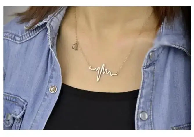 Simple Wave Heart Necklace Ecg Pulse Charm Pendant
