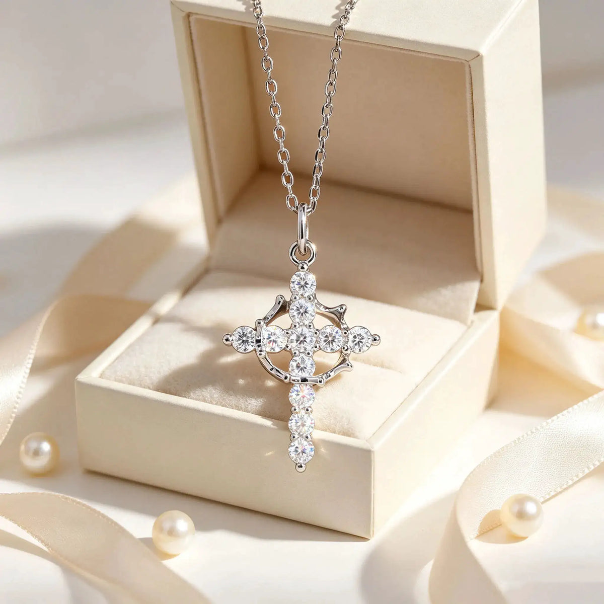 Sterling Silver Silver Cross Moissanite Pendant Style AEGFO — product image 1