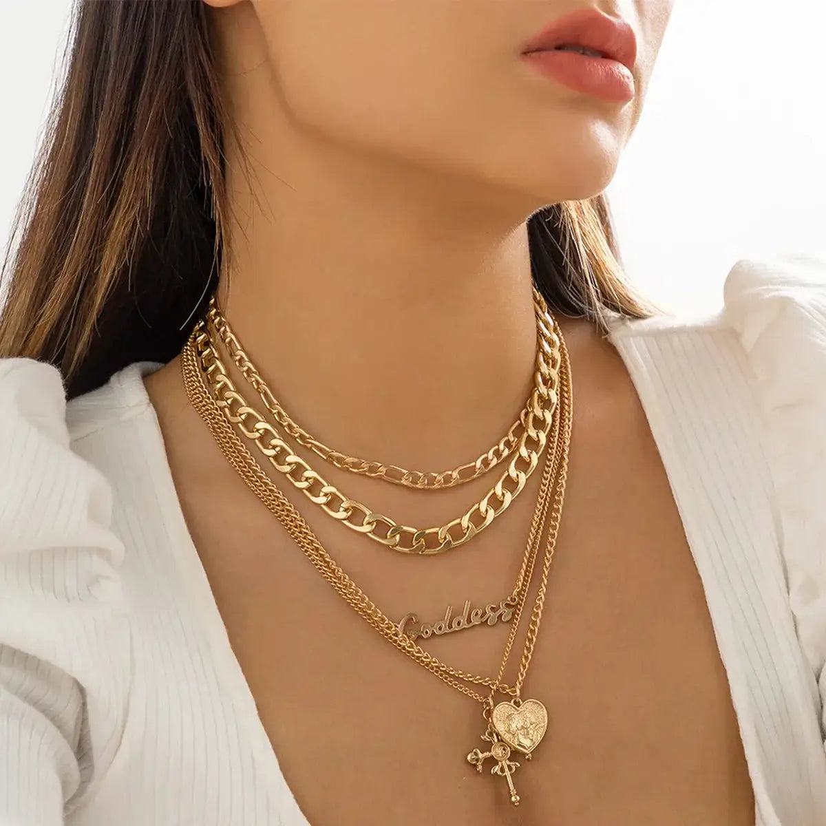 Vintage Peach Love Heart Cross Jesus Pendant Choker Necklace