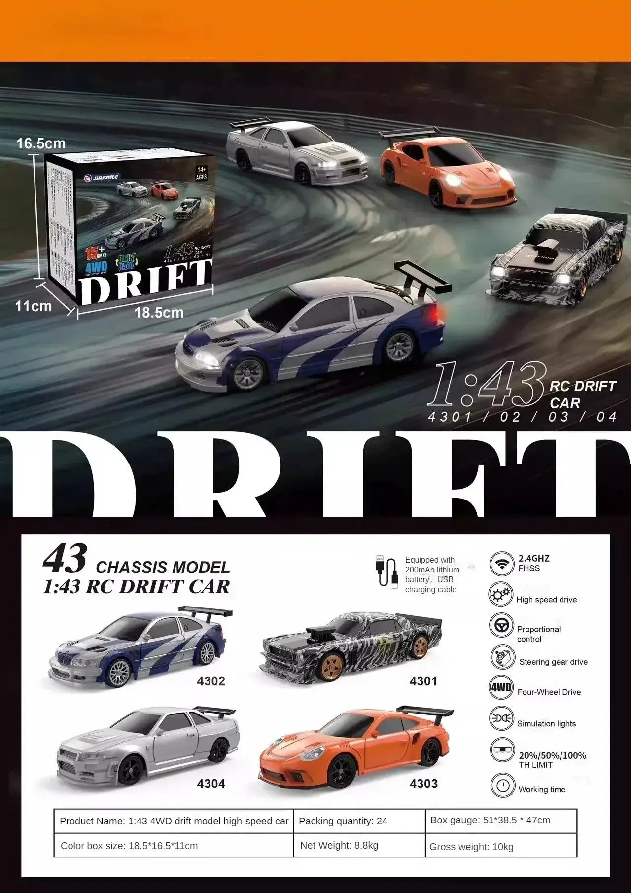 2.4G RC Drift Car 1 43 4WD High Speed Mini Racing Car
