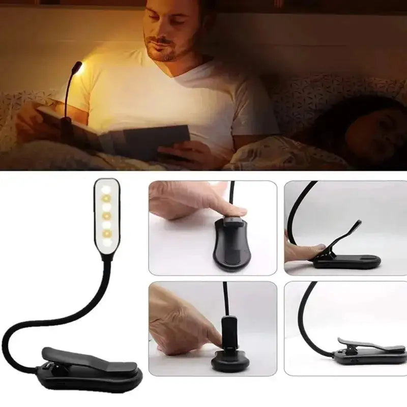 Book Light LED Rechargeable Reading Lamp 7 LED Flexible Clip 3-Level Warm Cool White for Bed Night Reading Travel Home