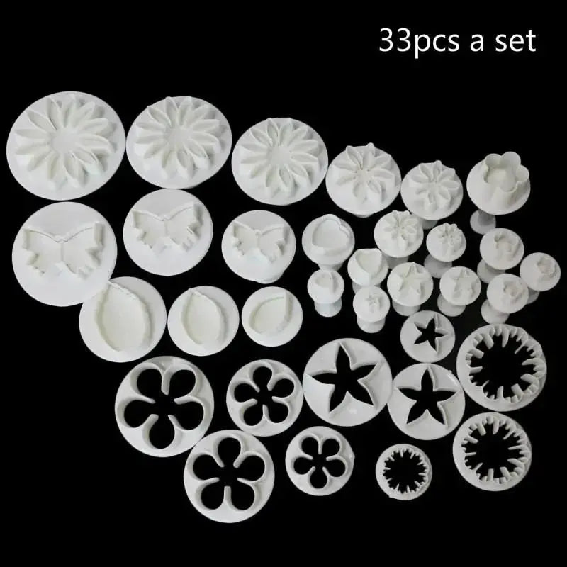 33Pcs Plunger Fondant Cutter Set For Cookies Biscuits Mold