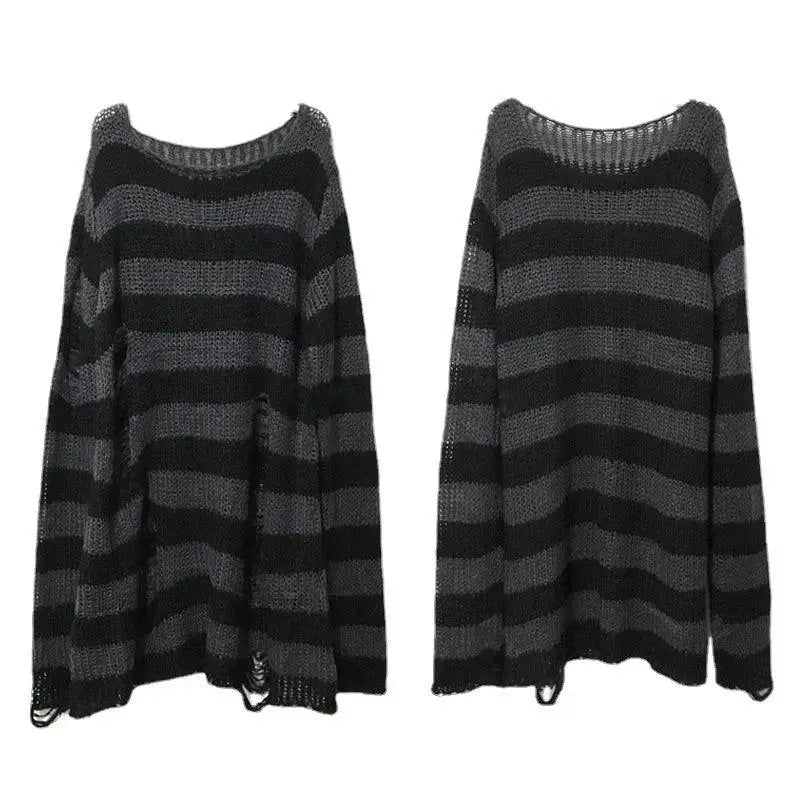 Gothic Striped Sweater Edgy Punk Style For Women Trendy