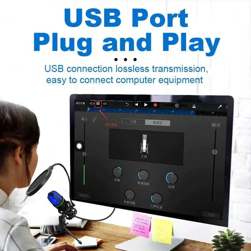 Lefon USB Condenser Microphone RGB Desktop for PC Gaming