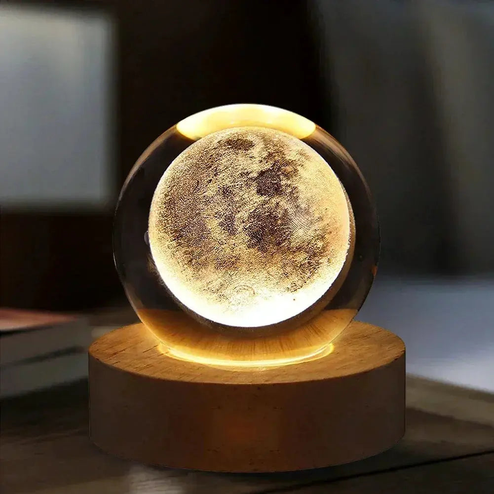 3D Crystal Ball Lamp With Galaxy Projections Home Decor