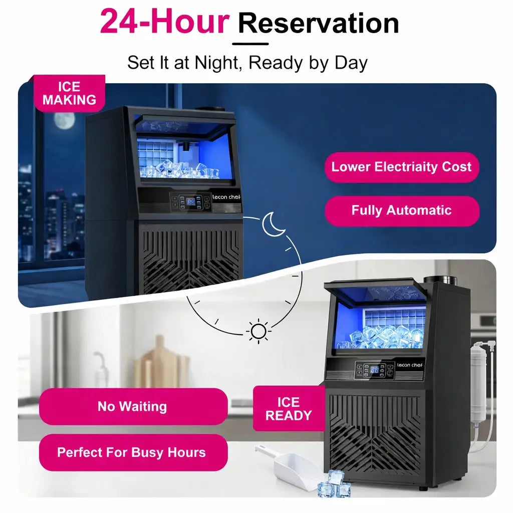Commercial Ice Maker Machine 80Lbs/24H Dual Water Inlet Black 20Lbs Storage Bin, Freestanding, 36 Ice Cubes/Cycle, Adjustable Ice Thickness, Self-Cleaning, for Home, Bar, Coffee Shop