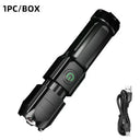 Compact USB Charging LED Flashlight Portable Telescopic Zoom Strong Light Focused Long-Range Household Emergency Lighting