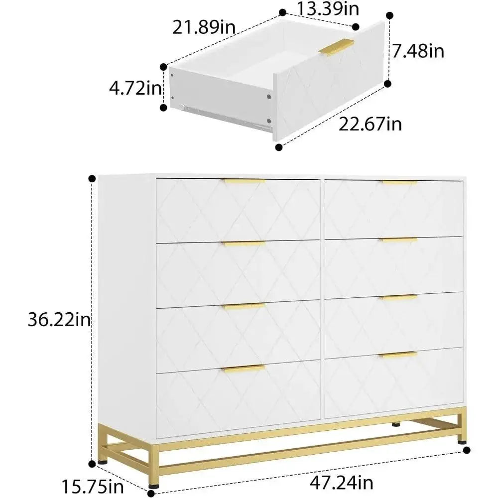 White Dresser With 8 Drawers For Bedroom Storage Solution